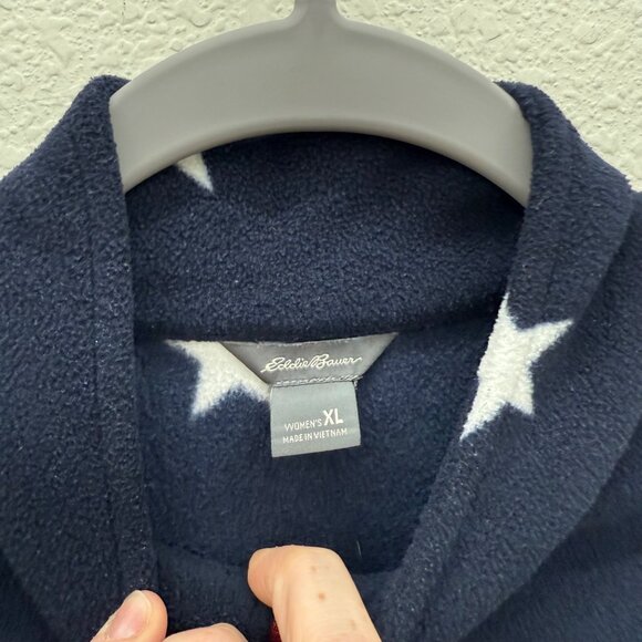 Eddie Bauer Star Print Navy Blue 1/4 Zip Fleece Pullover Sweatshirt Womens sz XL - Picture 2 of 9